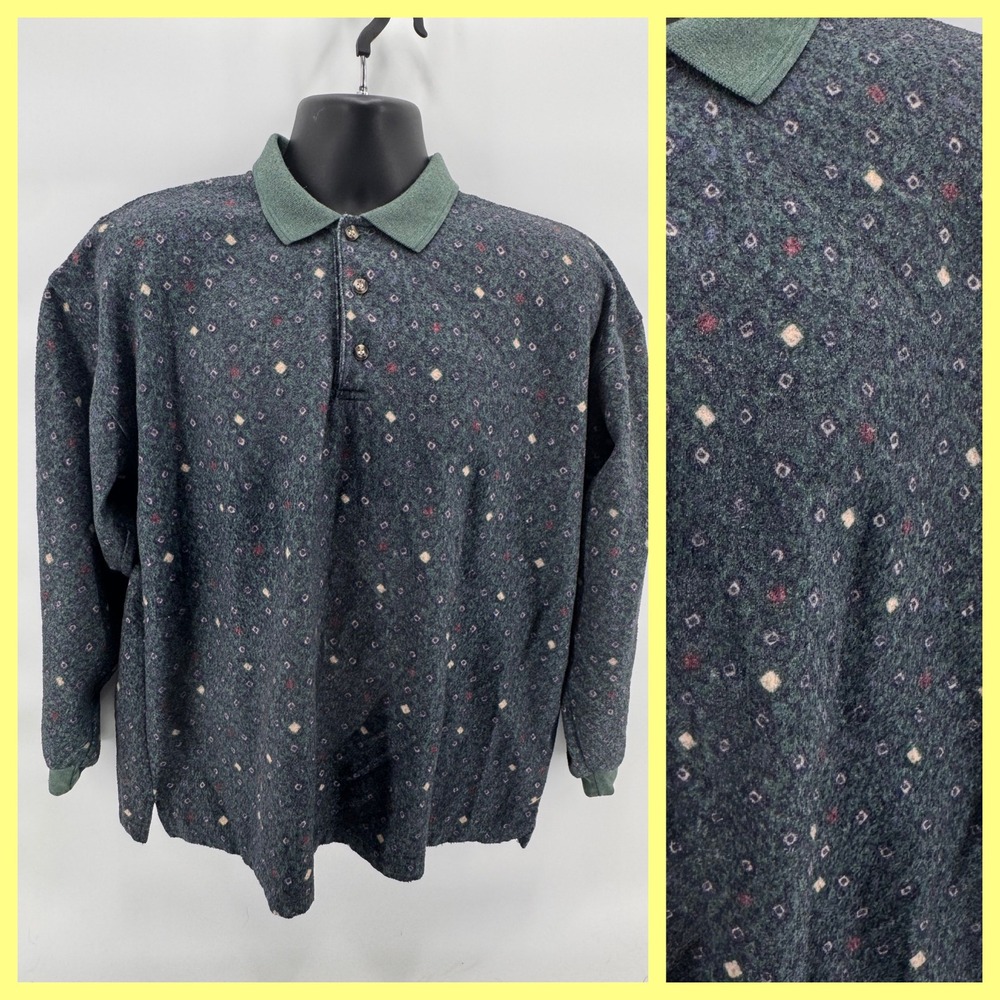 Vintage 90s Essential Blues Geometric Fleece‎ Polo - Men's Large